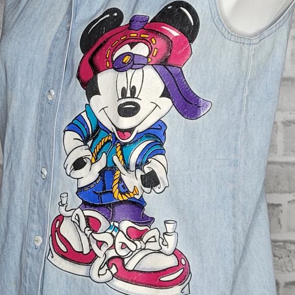 Vintage 90s Hip Hop Mickey Unlimited Jerry Leigh Sleeveless Button Up Top, sz S - Picture 2 of 8